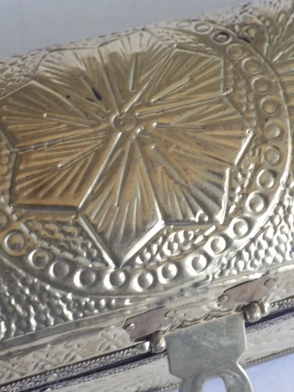 Filigree Brass and Wood Lidded Box/ Clasp and Hinges
